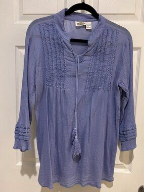 ☀️ Crinkle Cotton Peasant Top - Blue